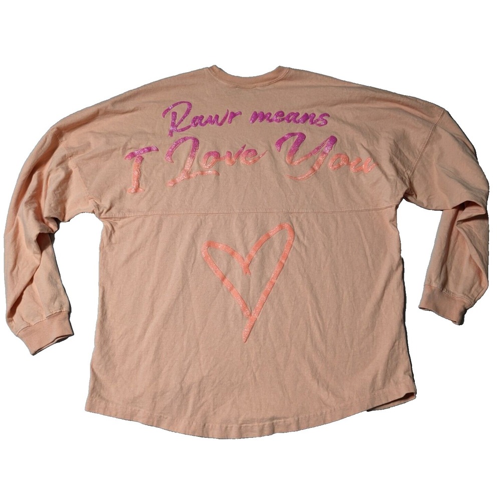 T-REX ORLANDO RAWR MEANS I‎ LOVE YOU Men Large Cotton Peach SPIRIT JERSEY Shirt